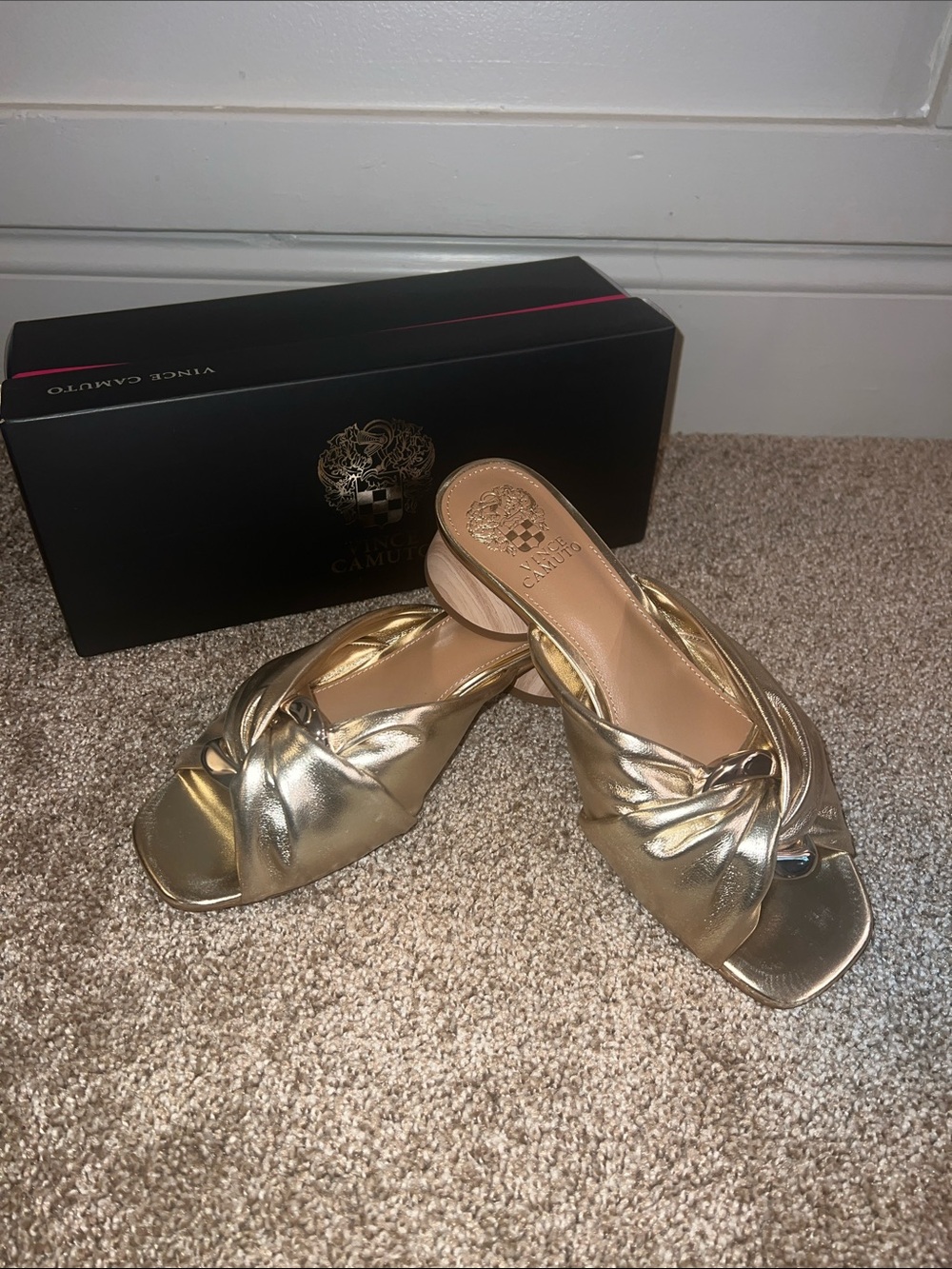 Vince Camuto Metallic Gold Knotted Slide Mules- Liane